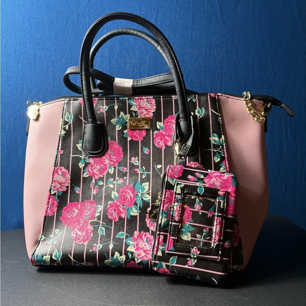 Floral Black and Pink Women's Handbag